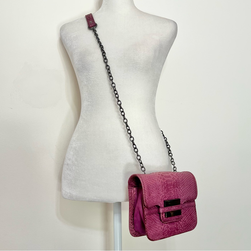 Zac Posen Americana Mini Purple Embossed Leather Cross Body Bag Chic Elegant